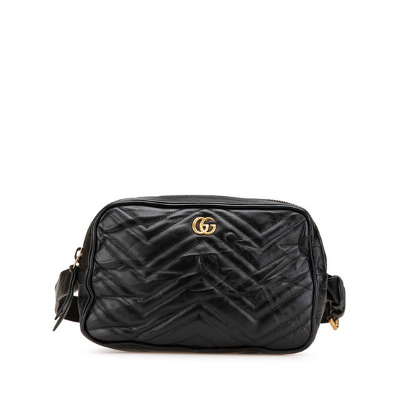 GUCCI Black Leather GG Marmont Fanny Pack - Picture 1 of 10